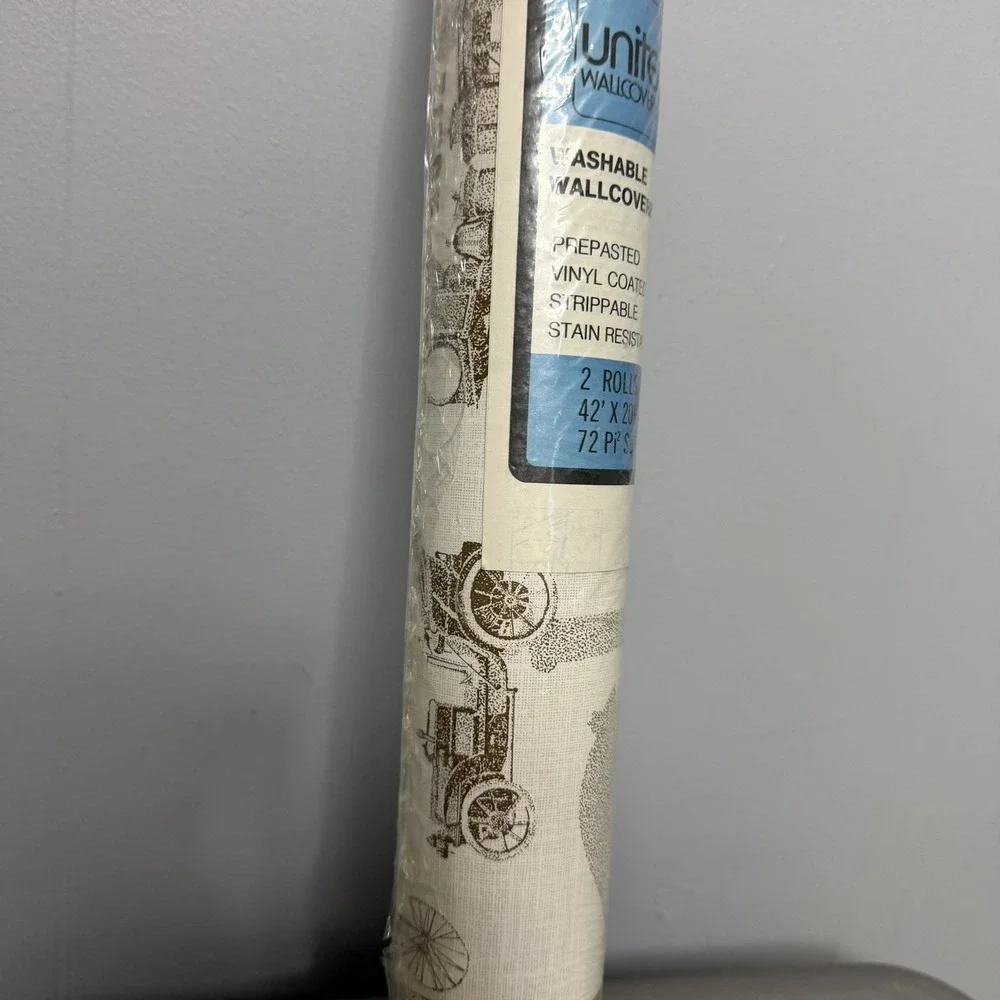 Vintage Wallcoverings 72 sq. ft. Steam Buggy Historical Transportation Wallpaper